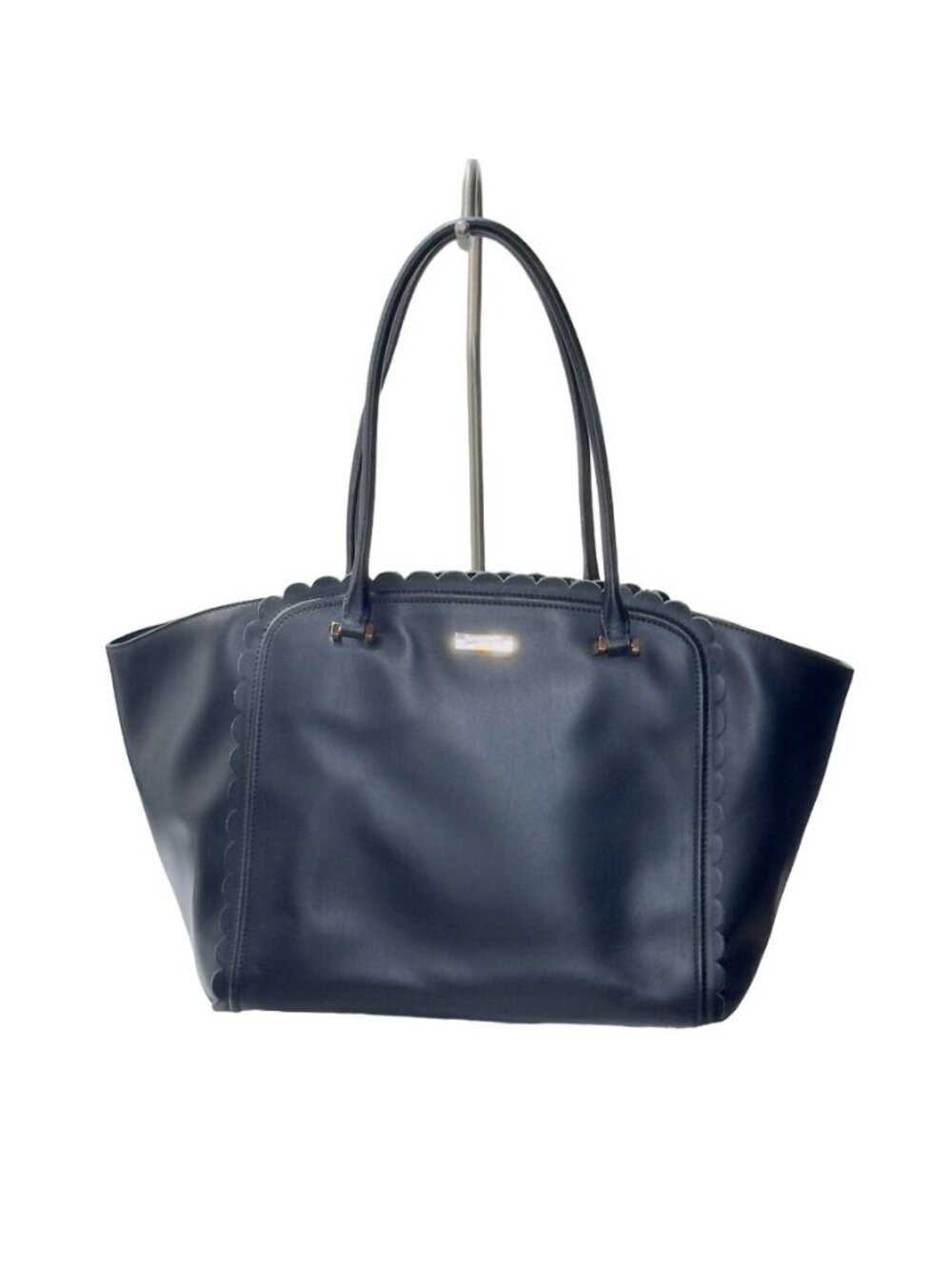 KATE SPADE New York Women's Black Leather Tote Bag Scalloped Straps